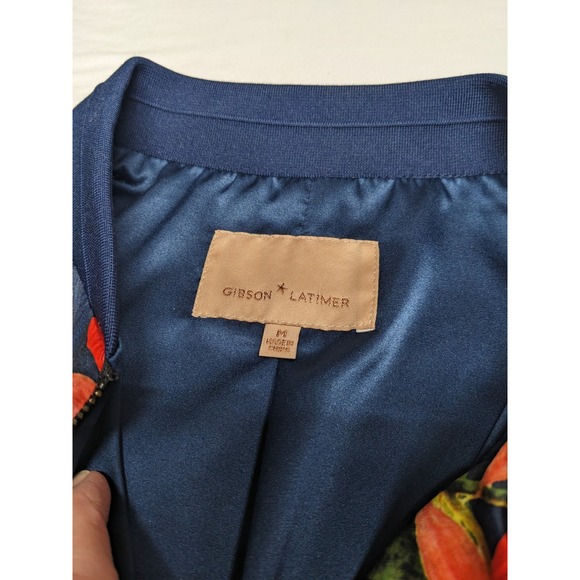Gibson & Latimer Womens Floral Bomber Jacket Navy Blue Zip Up Medium LA3581SYP - Picture 6 of 10